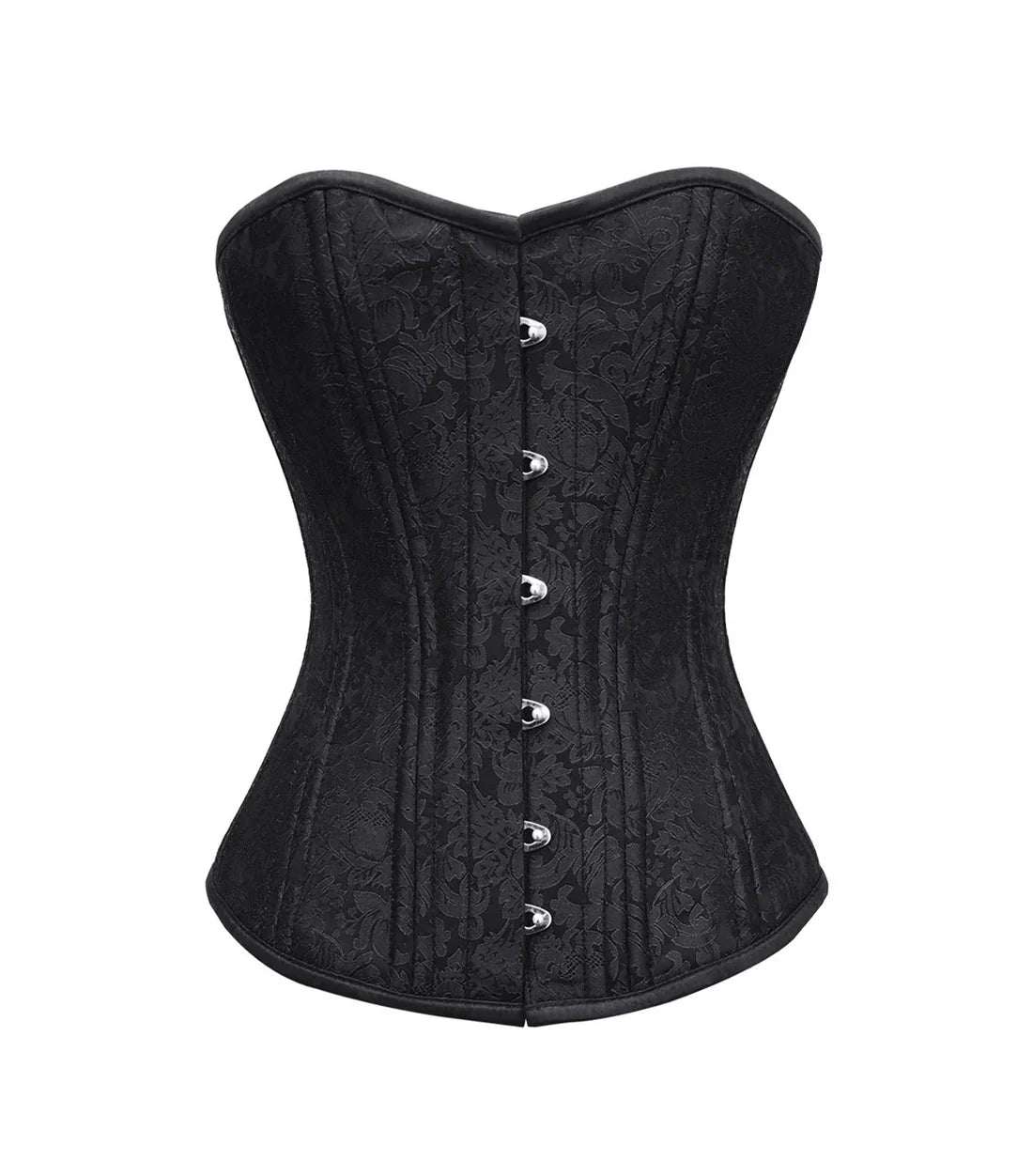Black Brocade Waist Training Overbust Corset