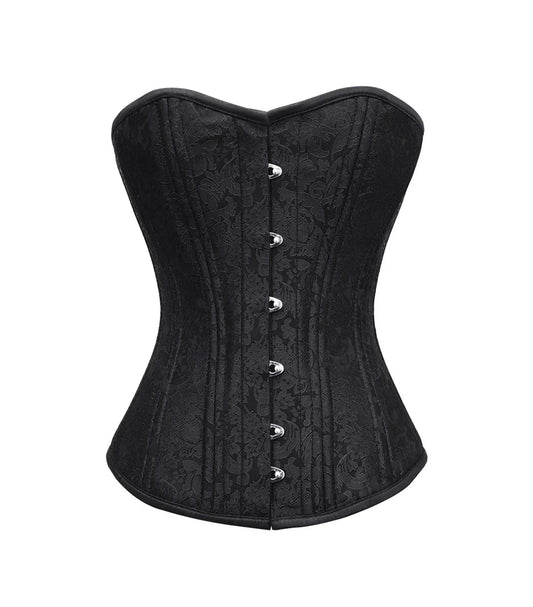 Black Brocade Waist Training Overbust Corset