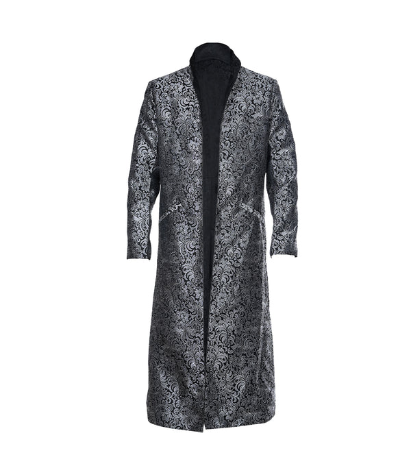 Black/Silver Brocade Mens Reversible Long Coat wholesale