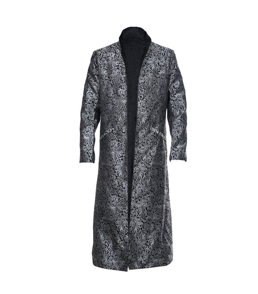 Black/Silver Brocade Mens Reversible Long Coat wholesale