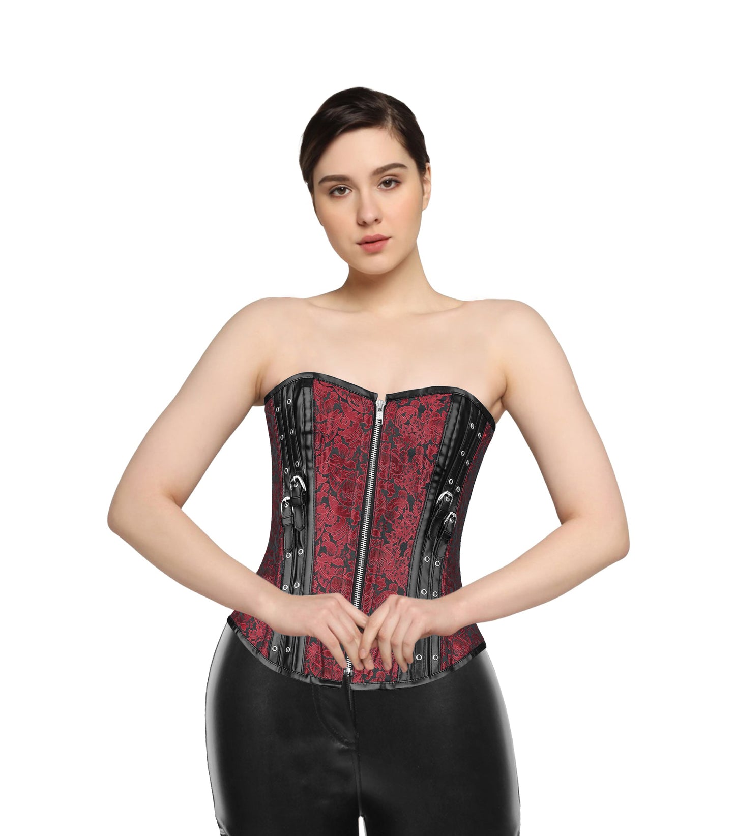 Red Brocade Rust & Rivets Overbust Authentic Corset