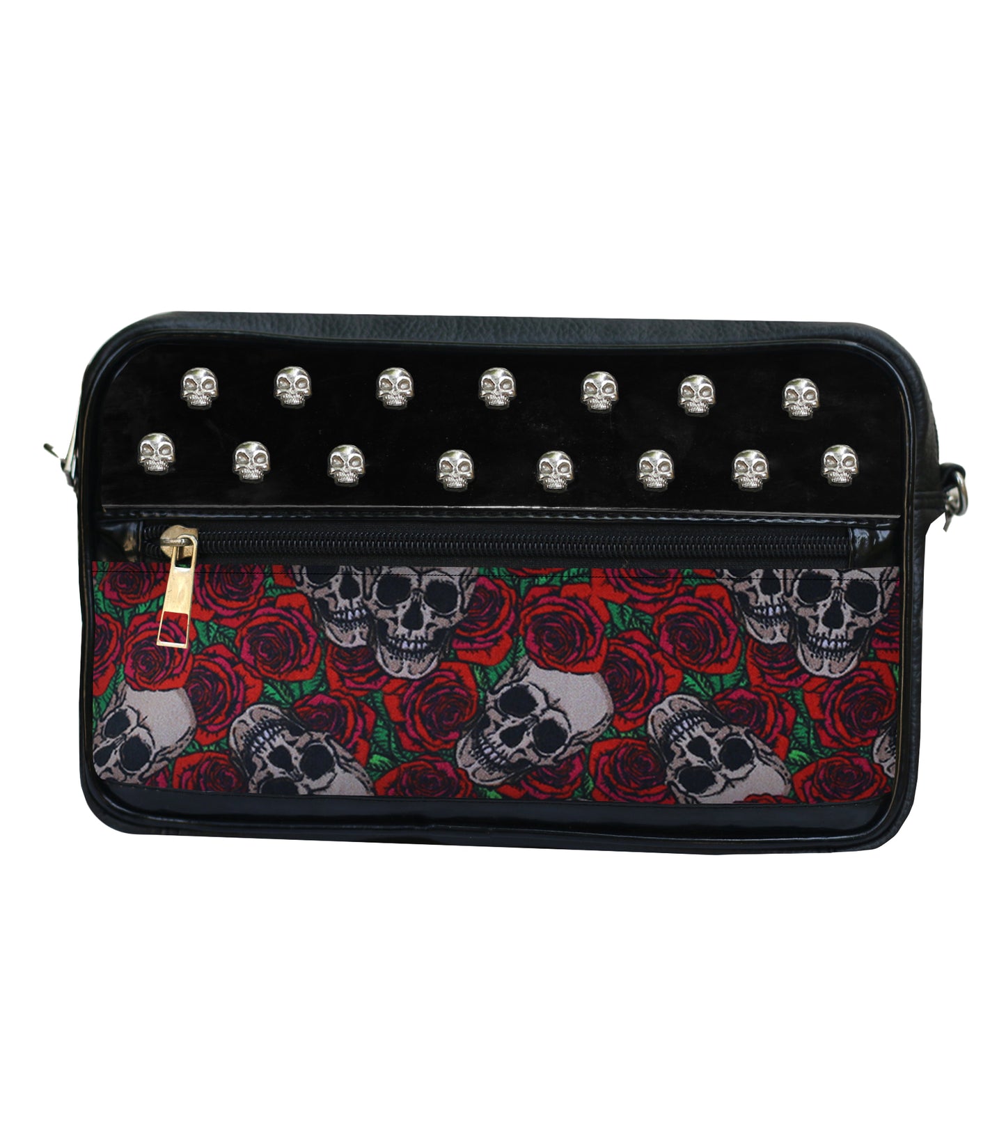Skull studded Rose Skull Print Sling Bag