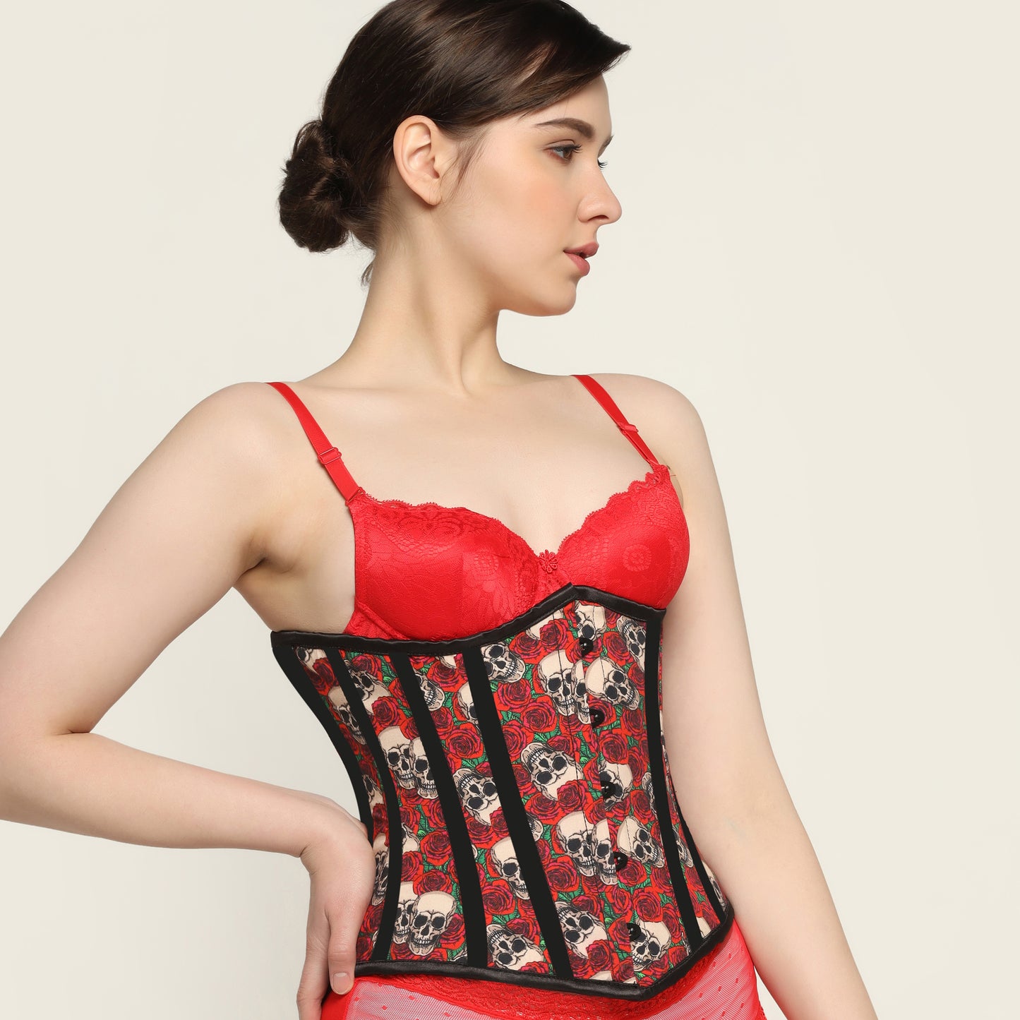 Skull Rose printed waist reducing underbust corset