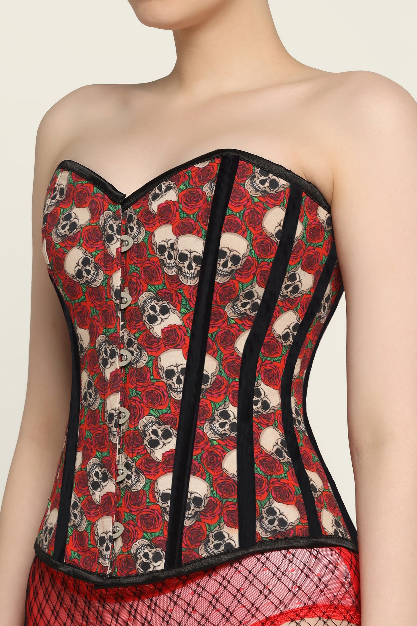 Skull Rose printed waist reducing overbust Corsets