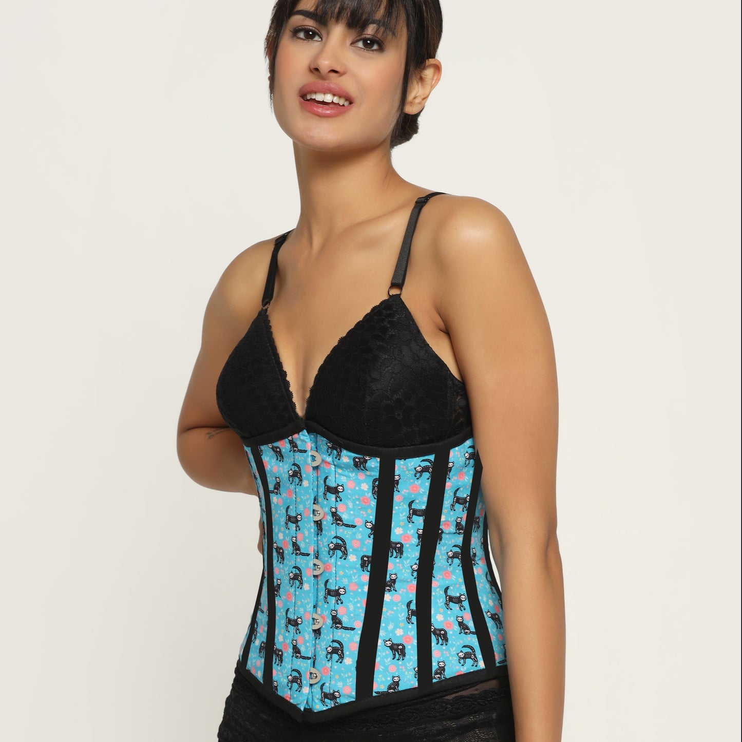 Cat printed waist reducing underbust corset