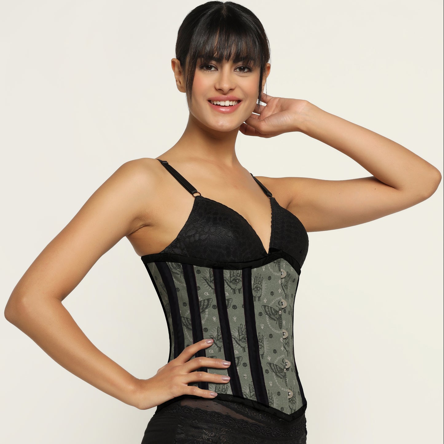Hamsa hand printed waist reducing underbust corset
