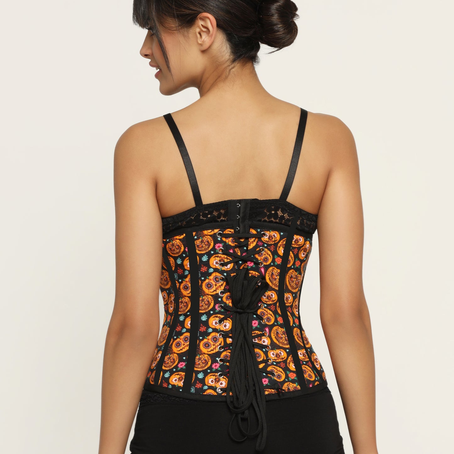 Pumpkin flower printed waist reducing underbust corset