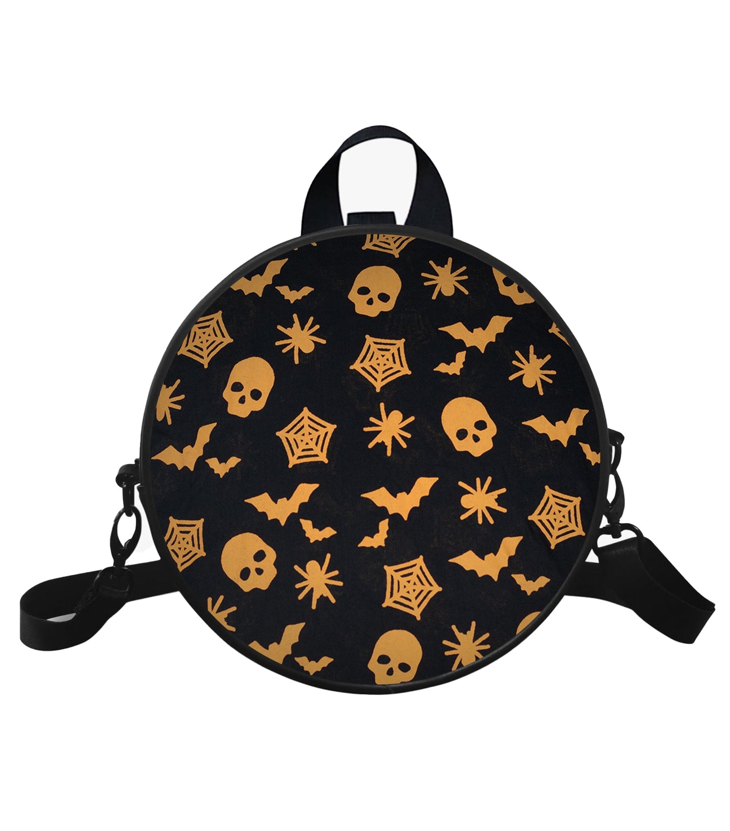 Bat Skull Printed Fabric Faux Leather Round Handbags