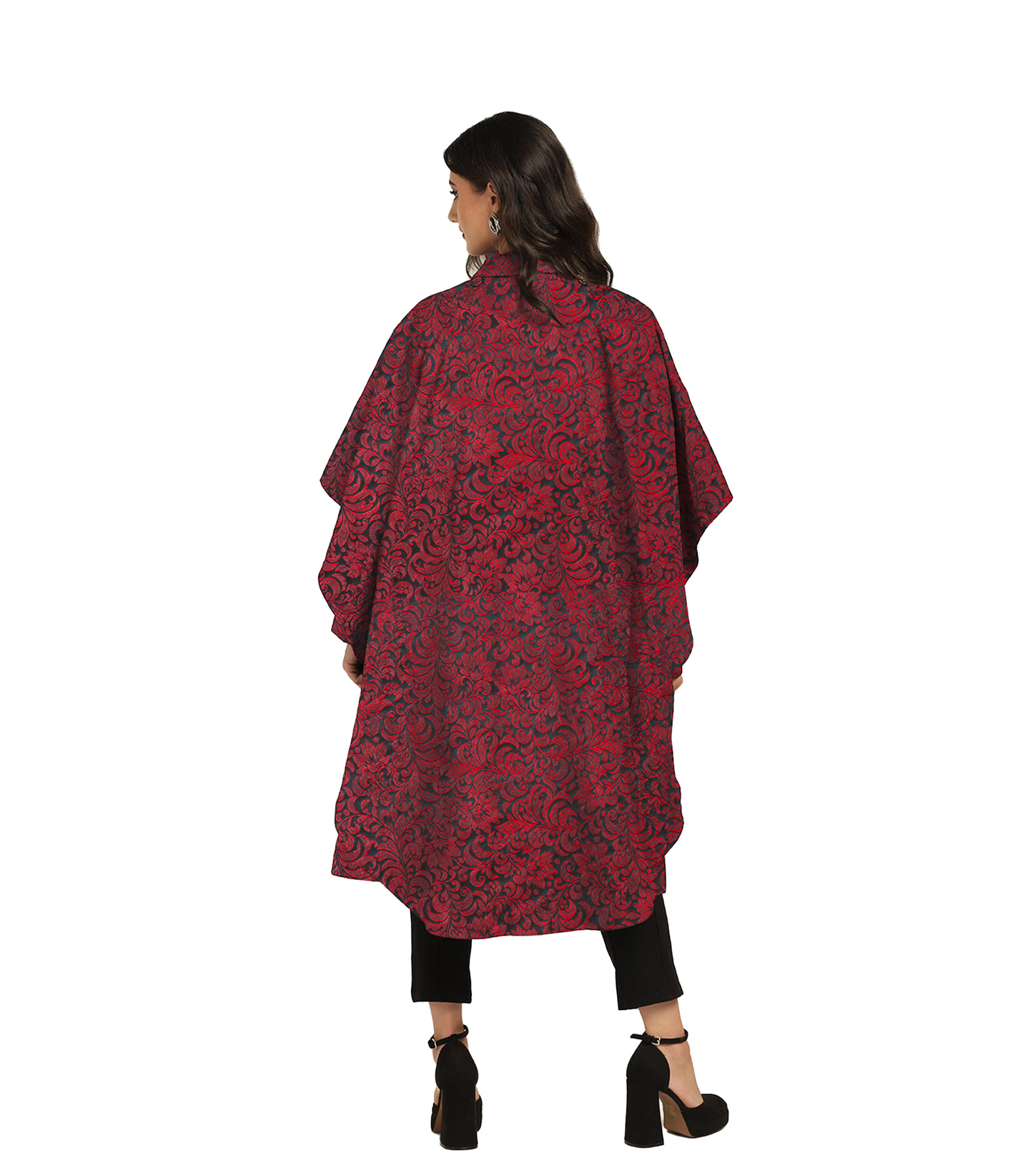 Vampire's Black Red Brocade Cape with Red Satin Lining Easto Garments