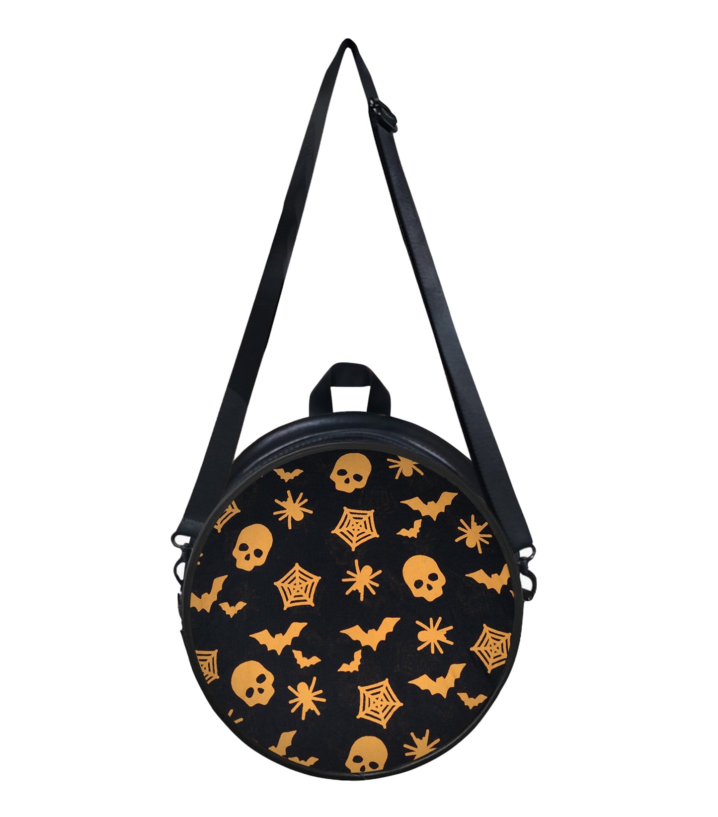 Bat Skull Printed Fabric Faux Leather Round Handbags