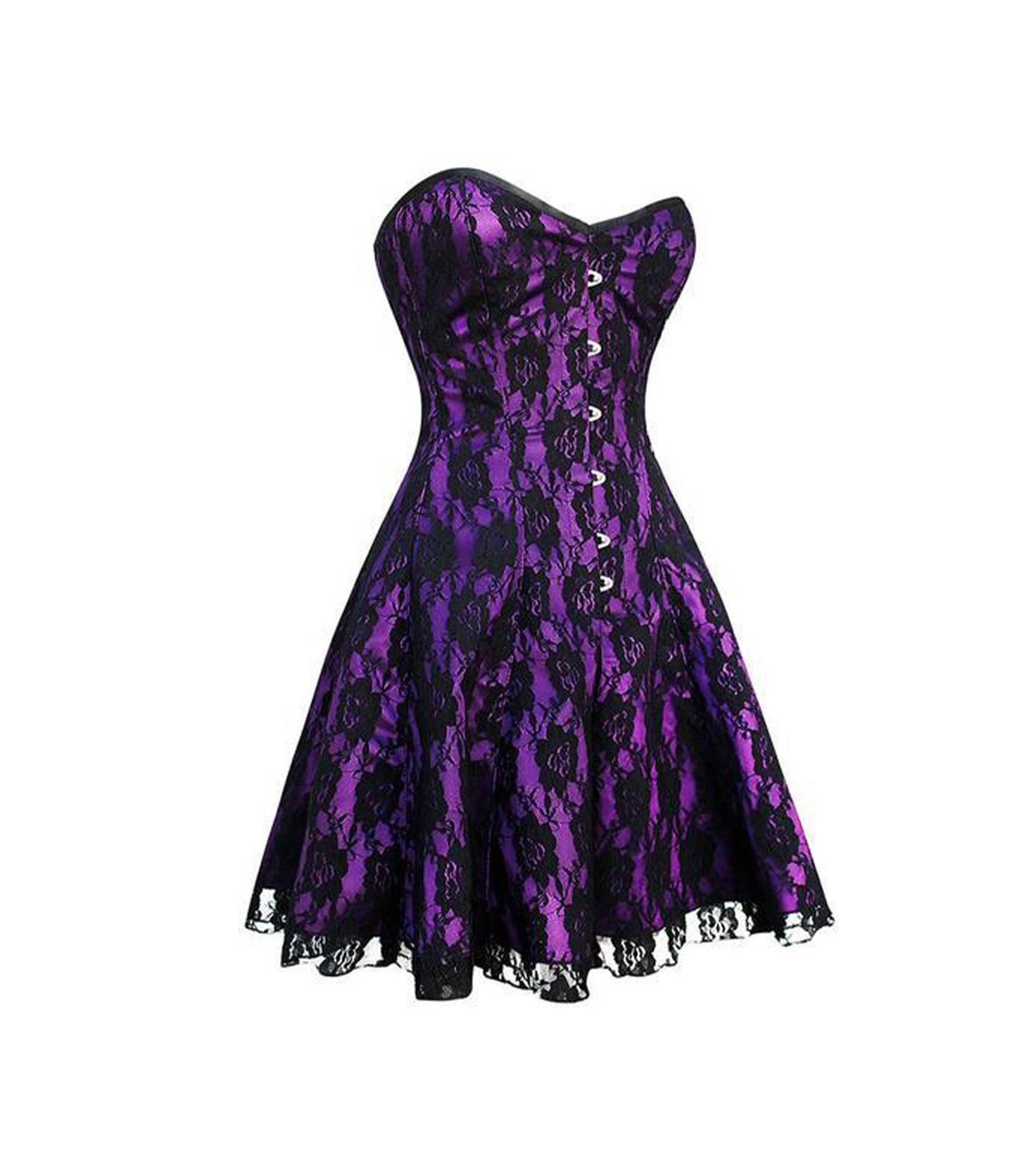 Violet Satin Black Net Corset Dress