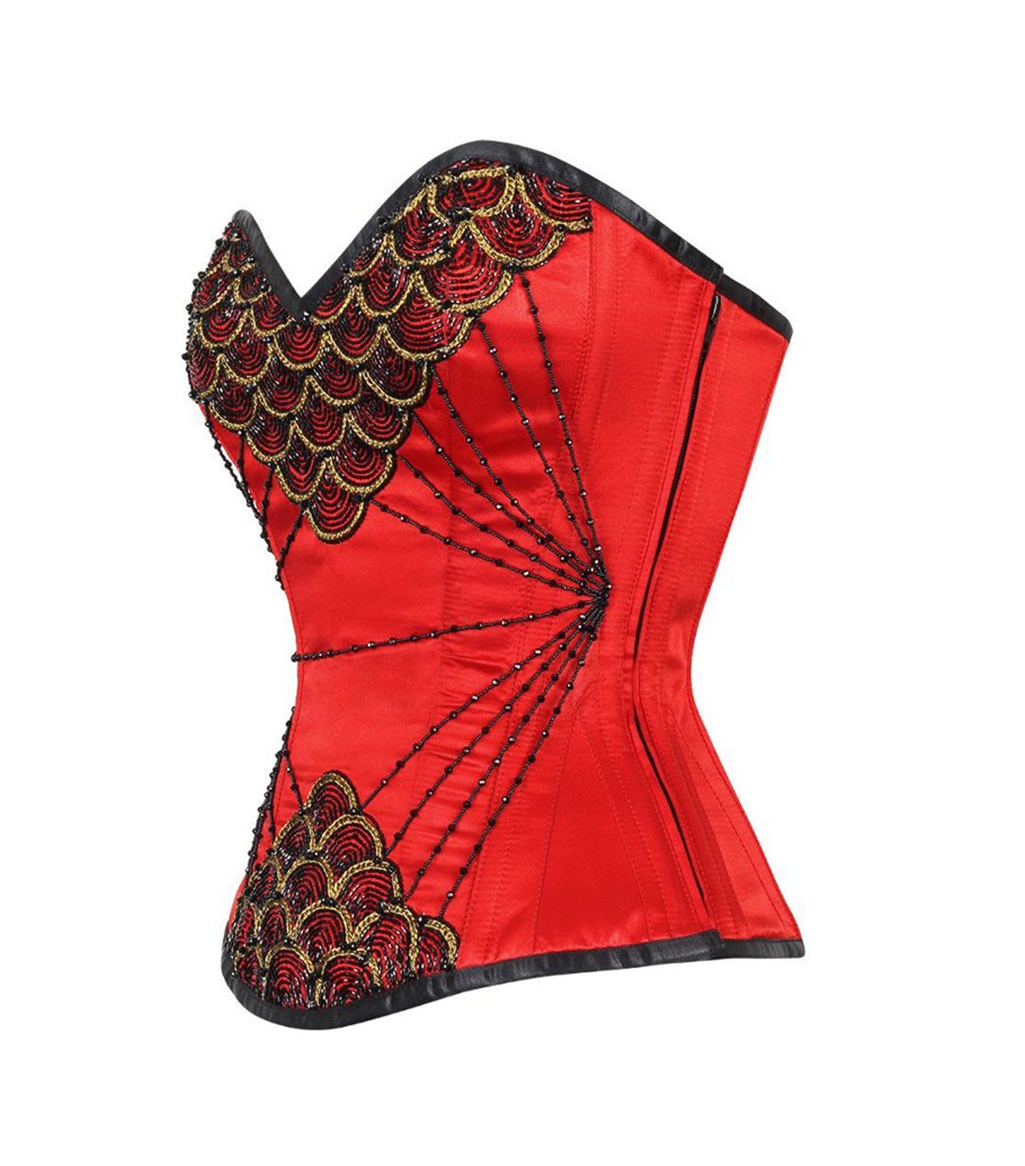 Fish Scale Embroidered Red Overbust Corset
