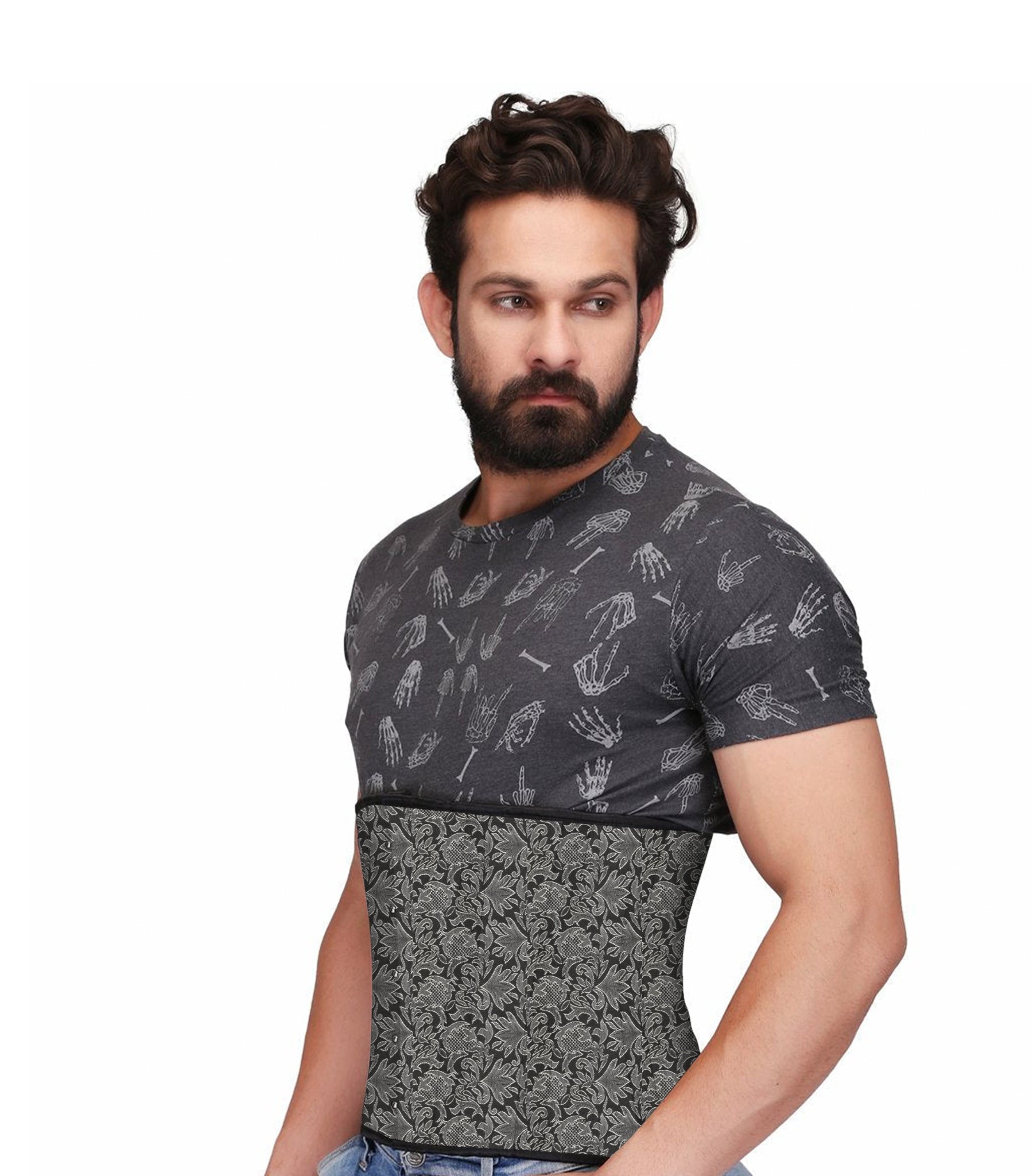 Silver Brocade Steel Boned Waist Reducing Underbust Men's Corset Easto Garments