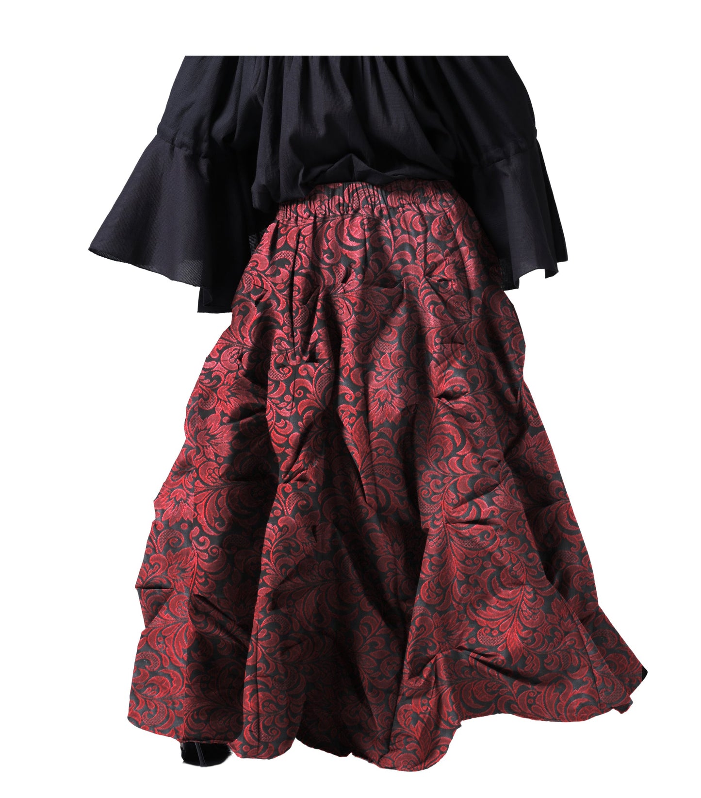 Ruched Red Brocade Renaissance Skirt - Wholesale Easto Garments