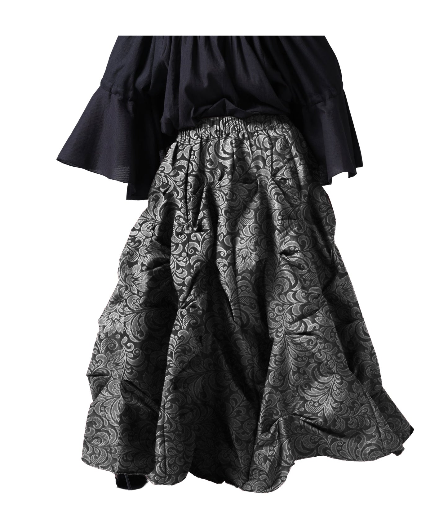 Ruched Silver Brocade Renaissance Skirt i - Wholesale Easto Garments