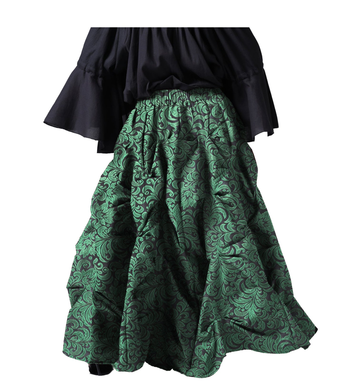 Ruched Green Brocade Renaissance Skirt - Wholesale Easto Garments
