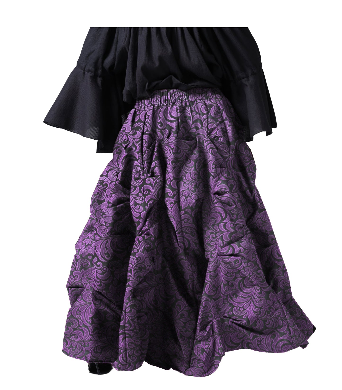 Ruched Purple Brocade Renaissance Skirt - Wholesale Easto Garments