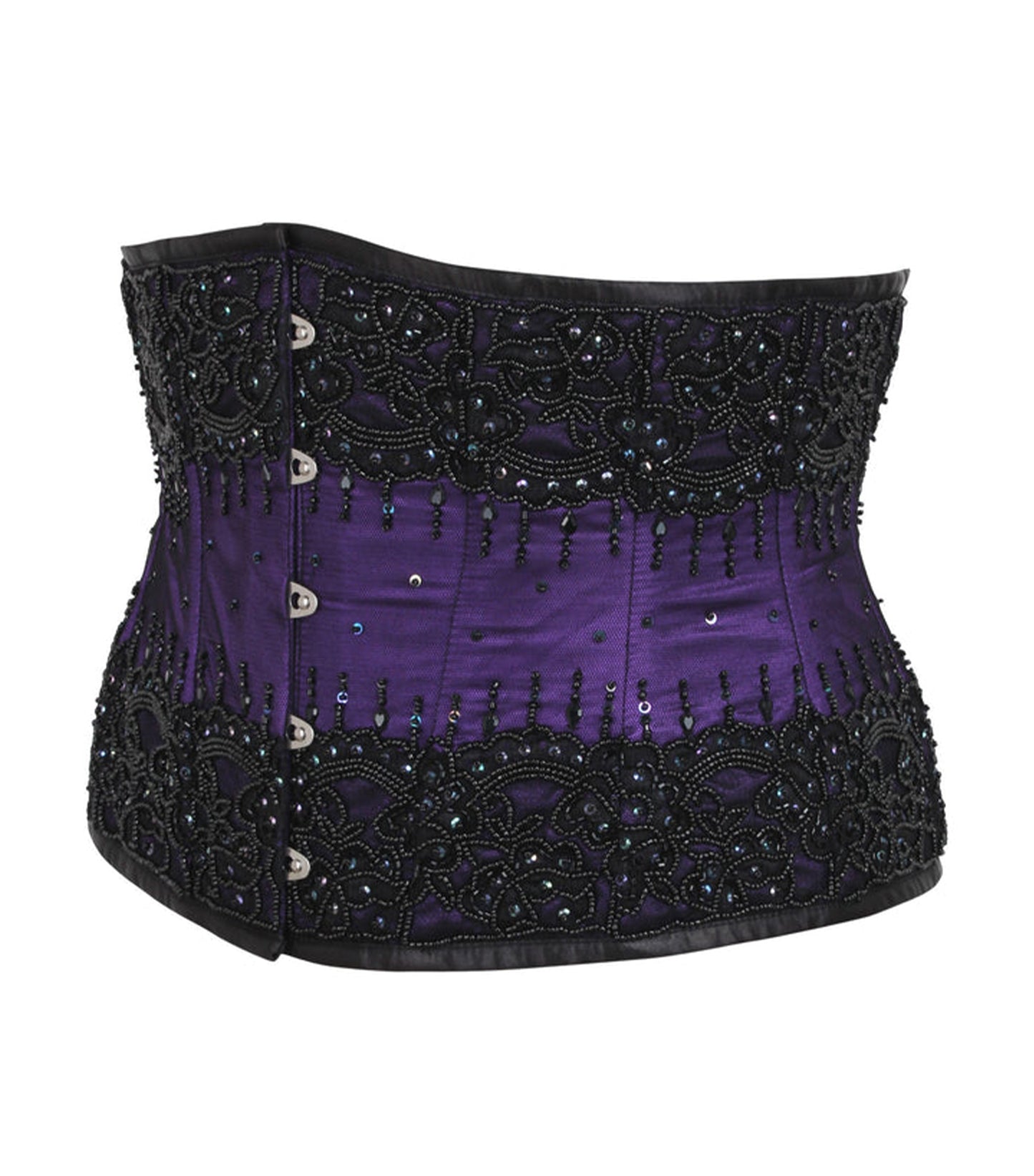 Purple Satin Embroidered Waist Reducing Underbust Corset