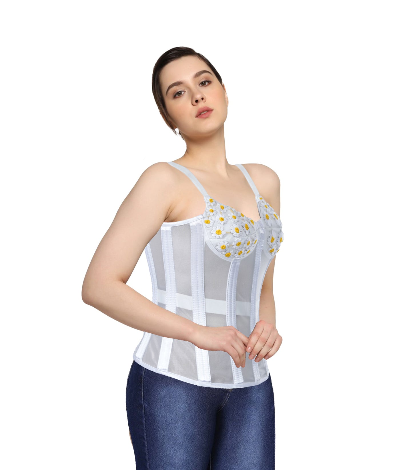 White Mesh Embroidery Top