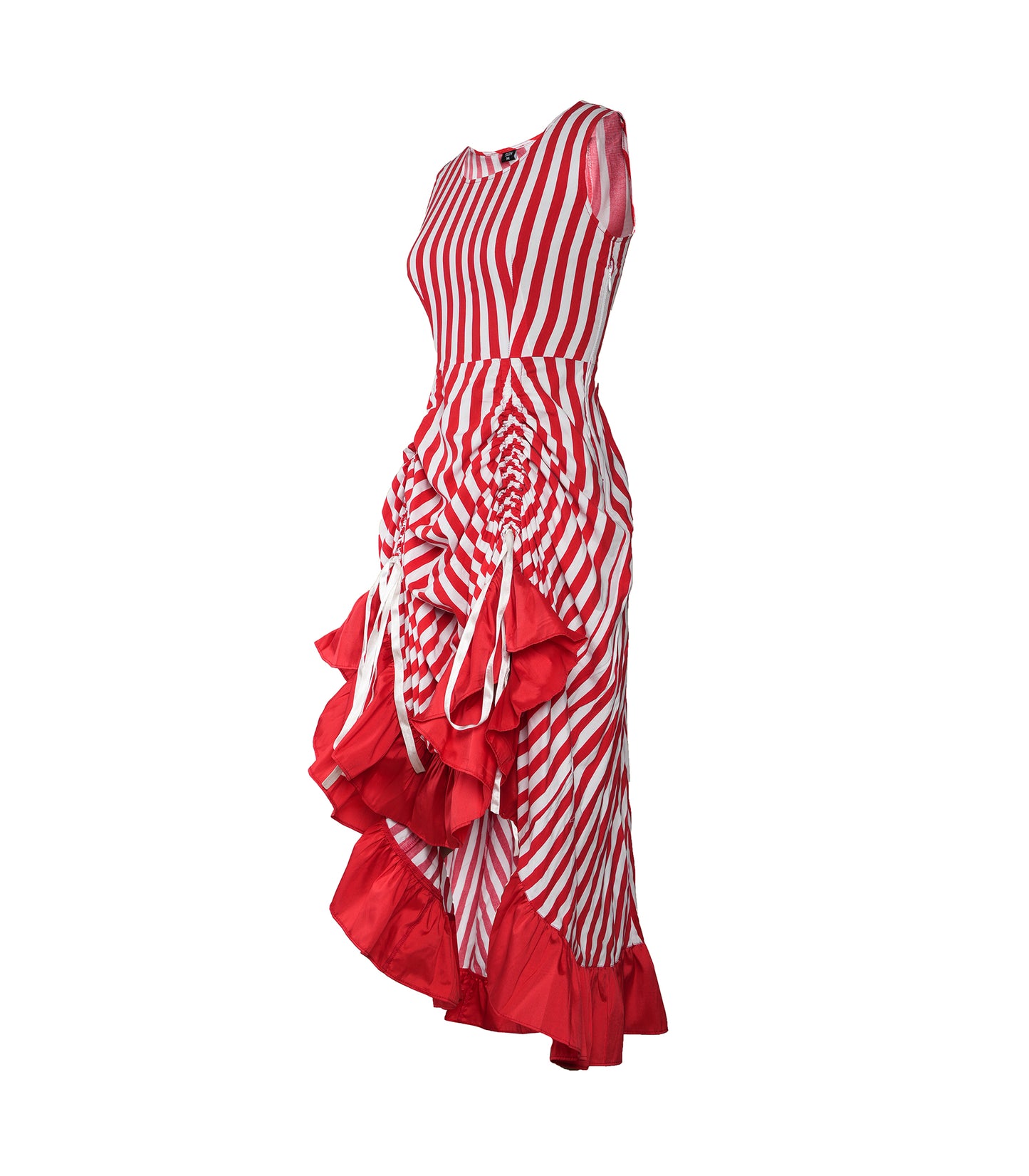 RED/WHITE STRIPE ADJUSTABLE HIGH LOW DRESS