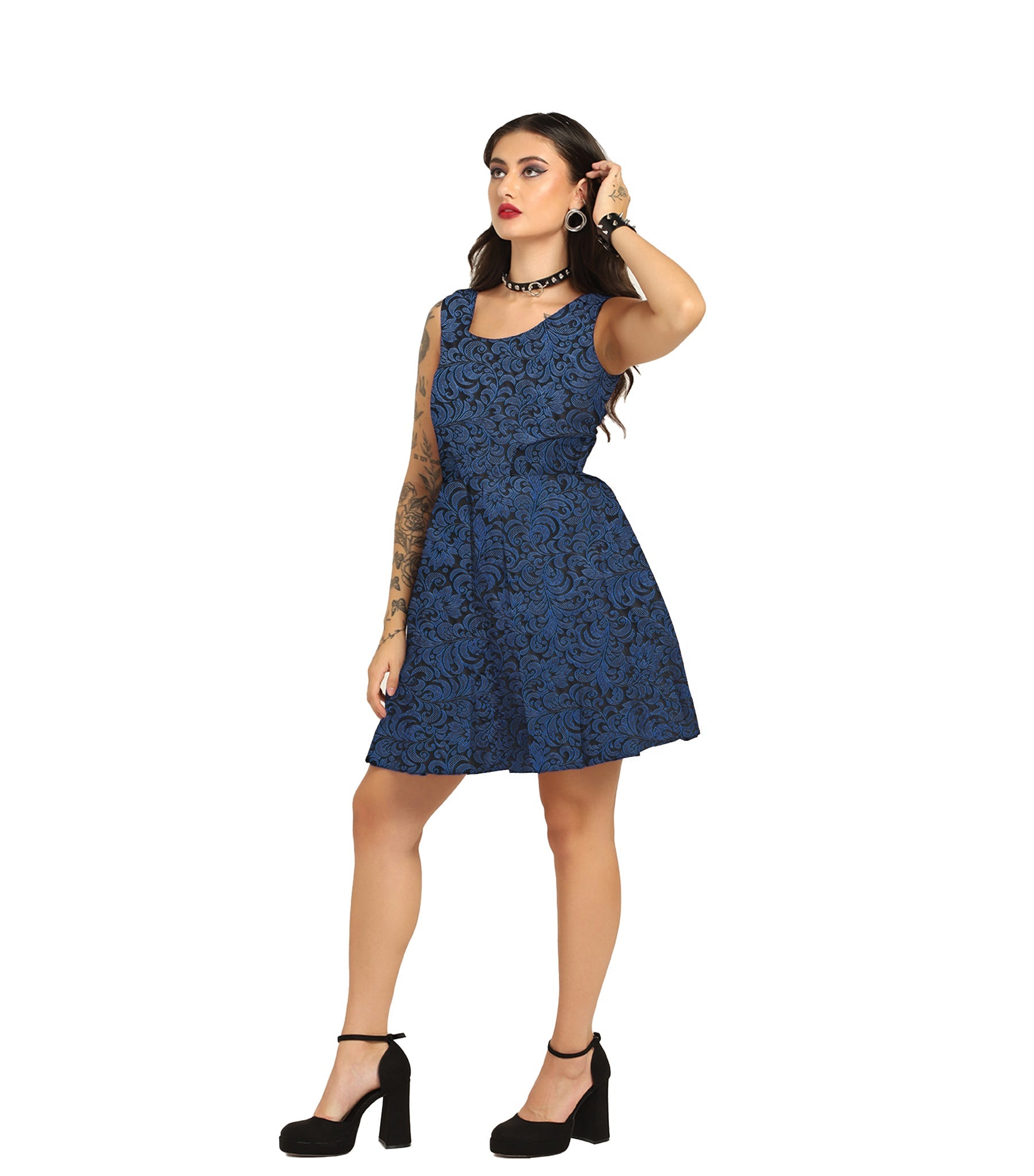 Gothic Steampunk Charm - Trendy Pleated Brocade Dress Easto Garments