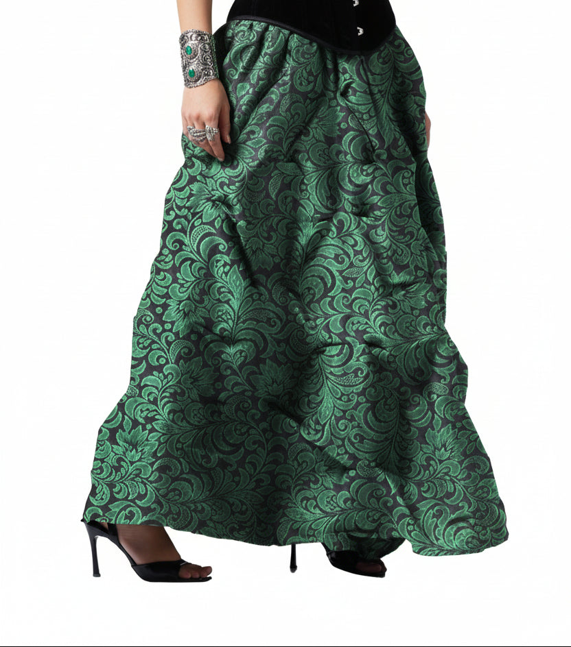 Ruched Green Brocade Renaissance Skirt - Wholesale Easto Garments