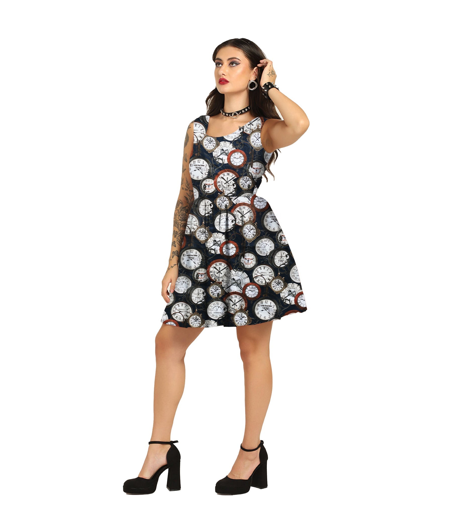 Watch Printed Charm - Trendy Pleated Cotton Dress Easto Garments