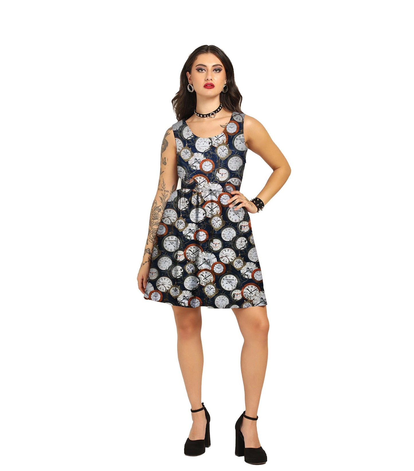 Red Brocade Charm - Trendy Pleated Cotton Dress Easto Garments