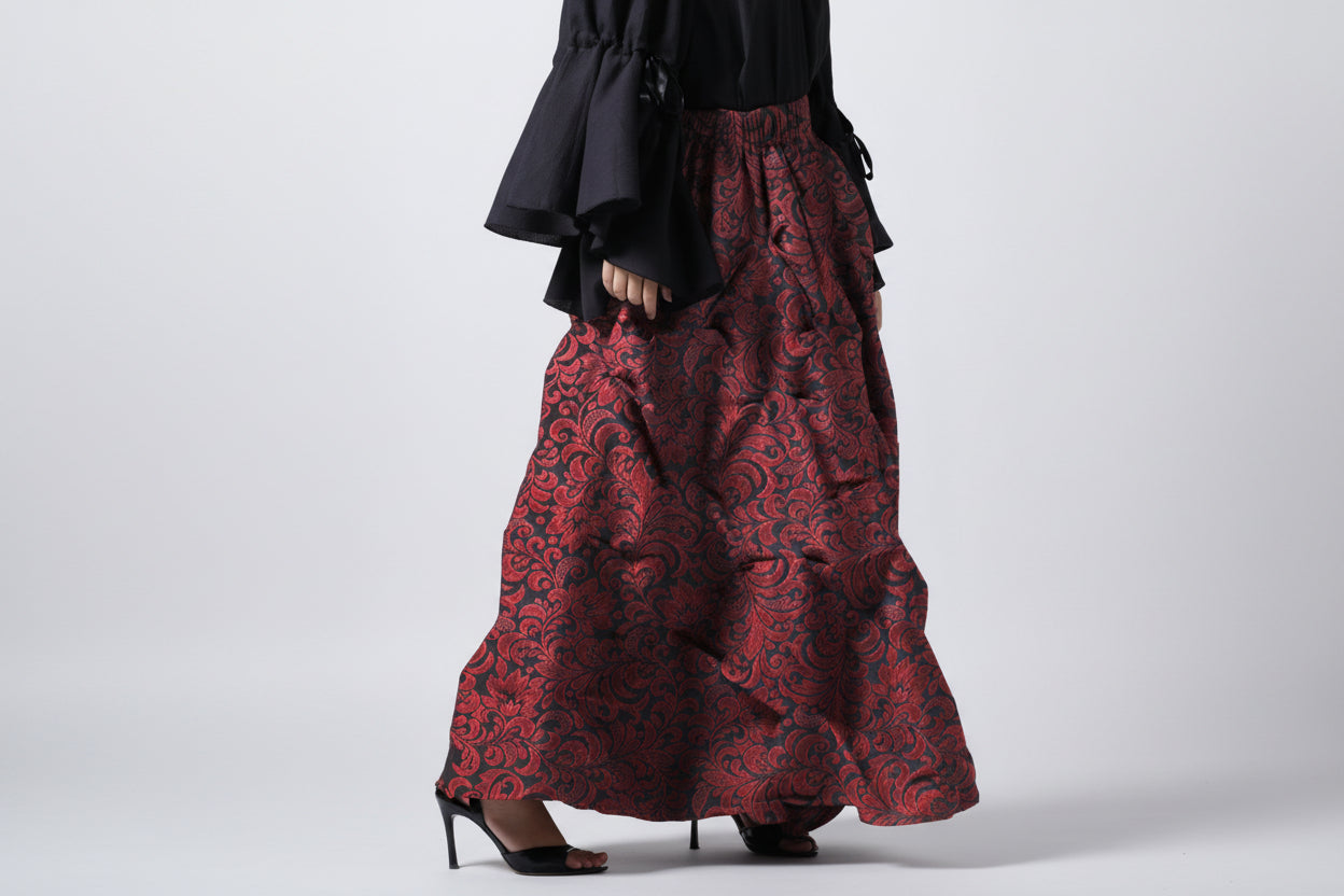Ruched Red Brocade Renaissance Skirt - Wholesale Easto Garments