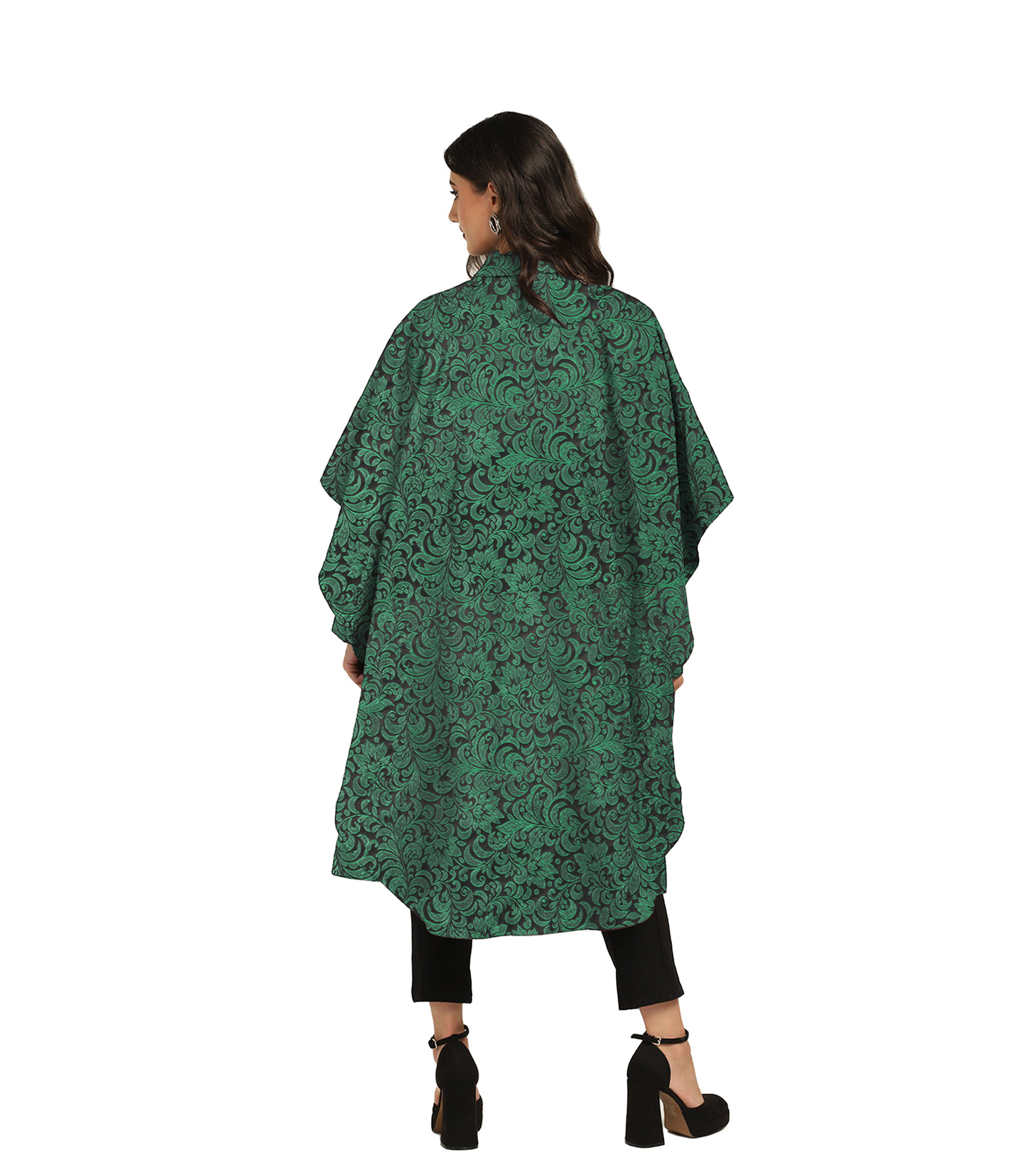 Vampire's Black Green Brocade Cape with Black Satin Lining Easto Garments
