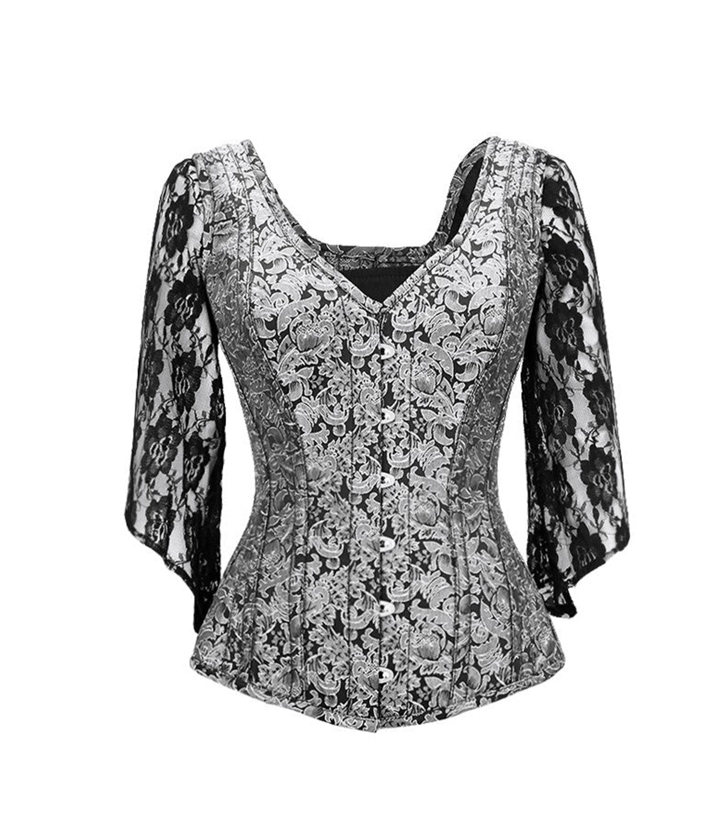 Silver Black Broade Overbust Corset