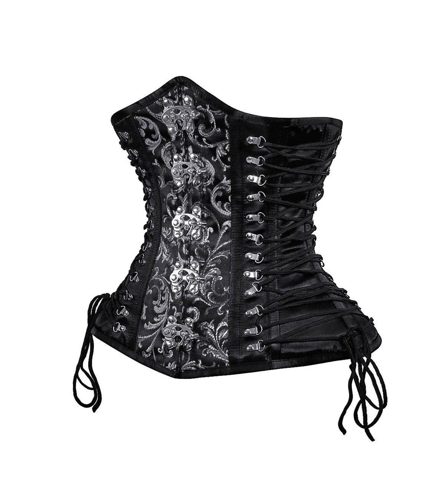 Black Silver Brocade Waist Reducing Underbust Corset