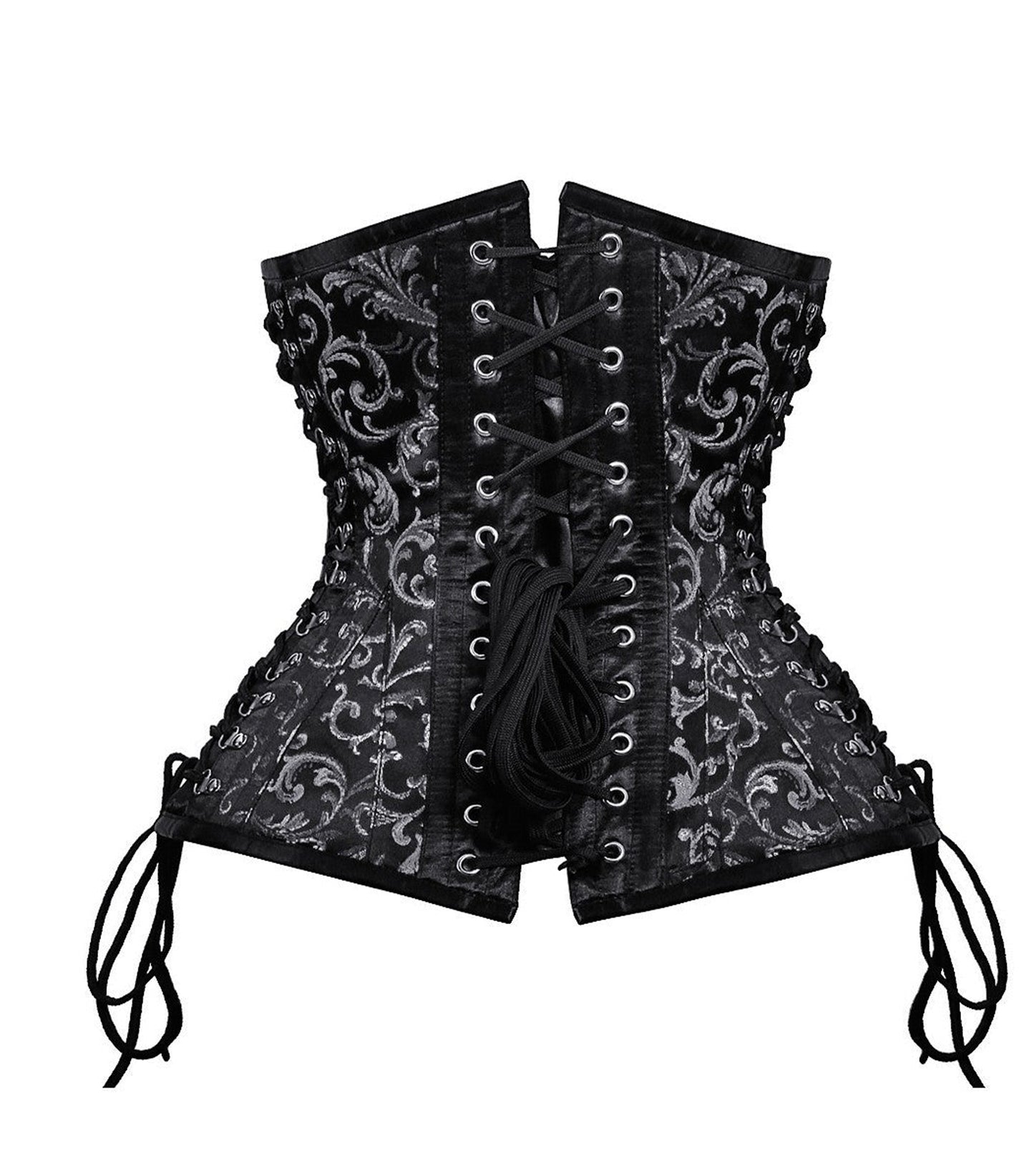 Black Silver Brocade Waist Reducing Underbust Corset