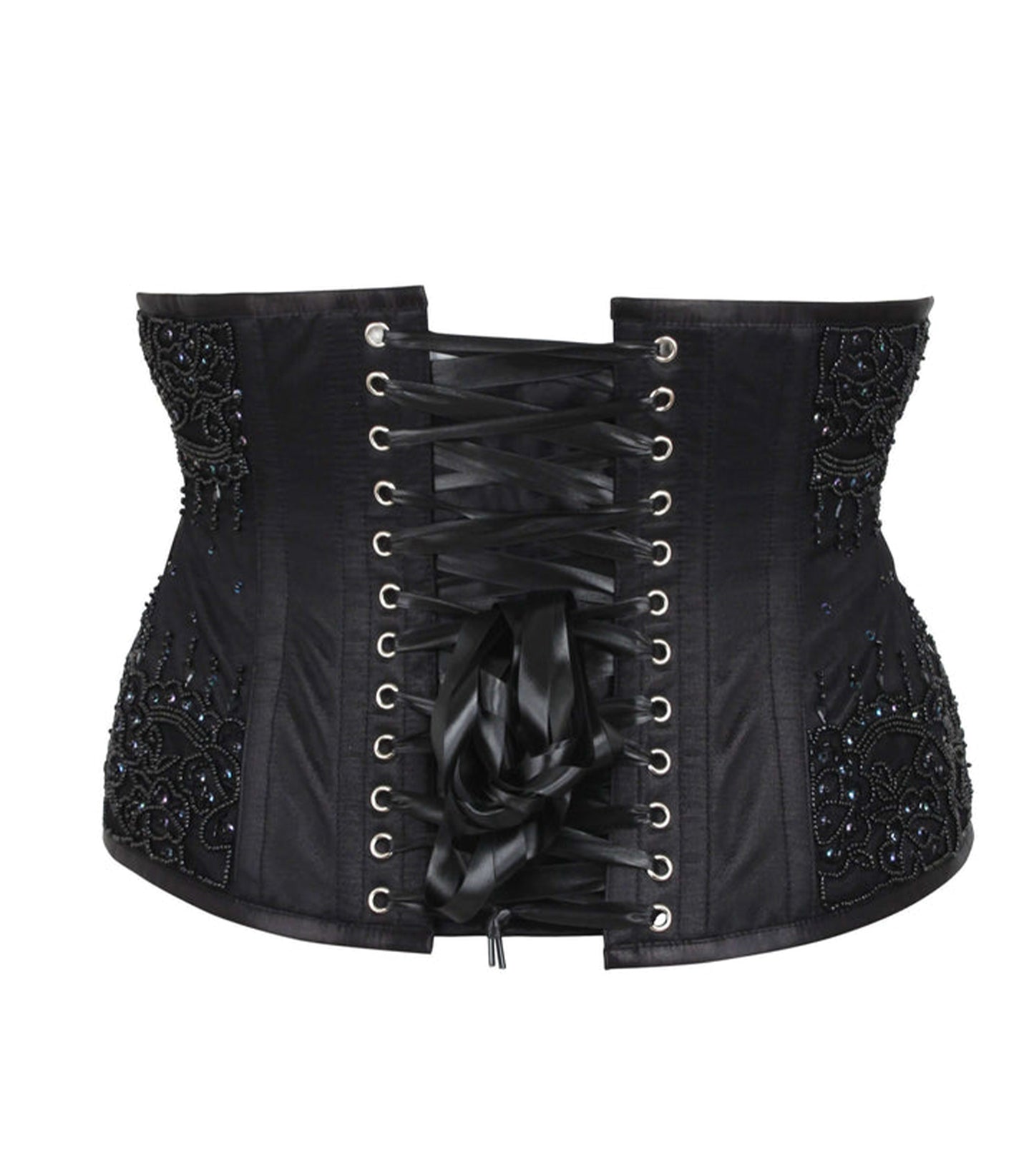 Black Satin Embroidered Waist Reducing Underbust Corset