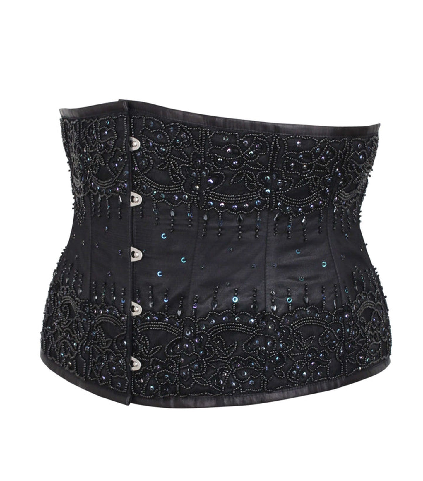 Black Satin Embroidered Waist Reducing Underbust Corset