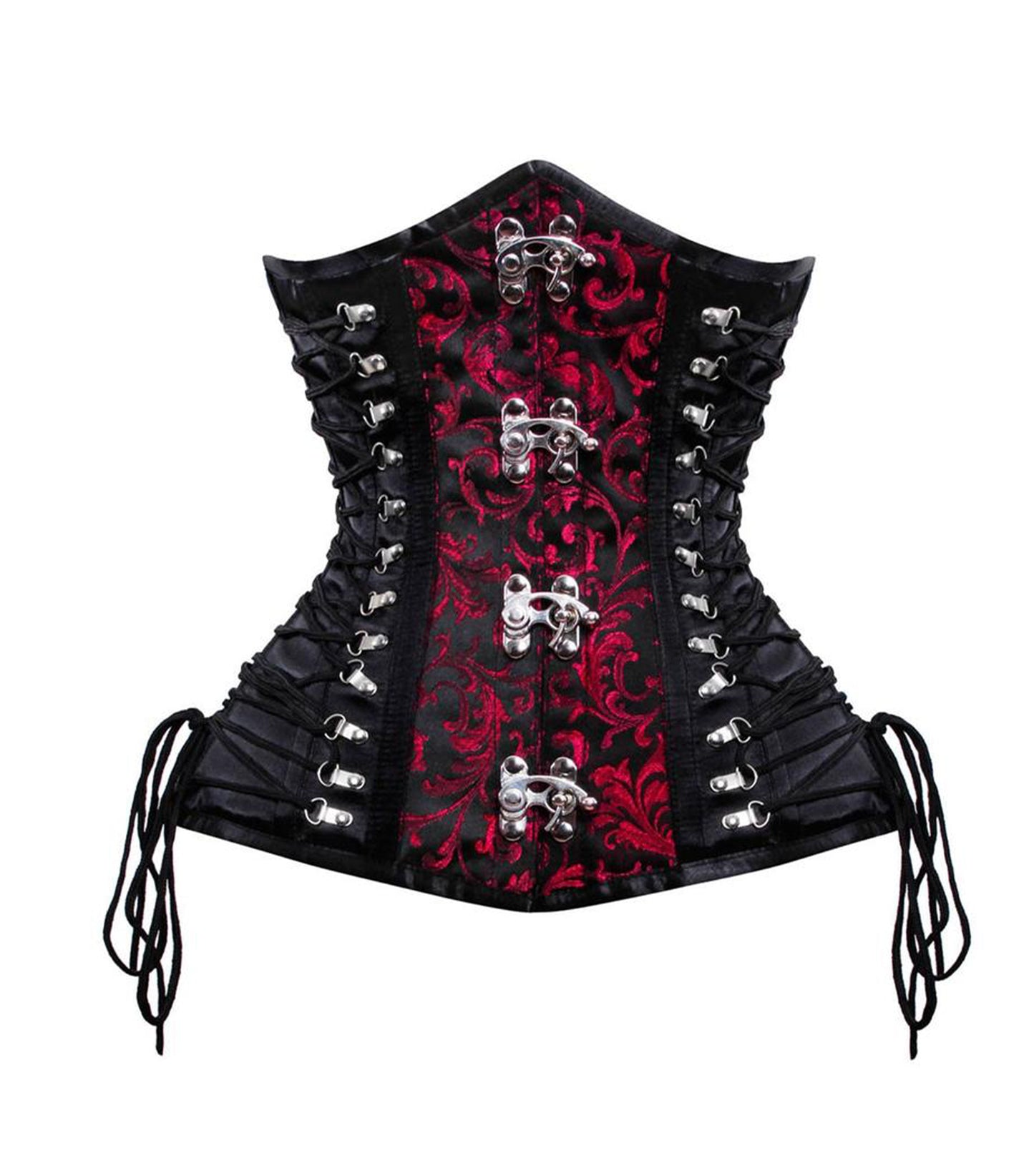 Black Red Brocade Waist Reducing Underbust Corset