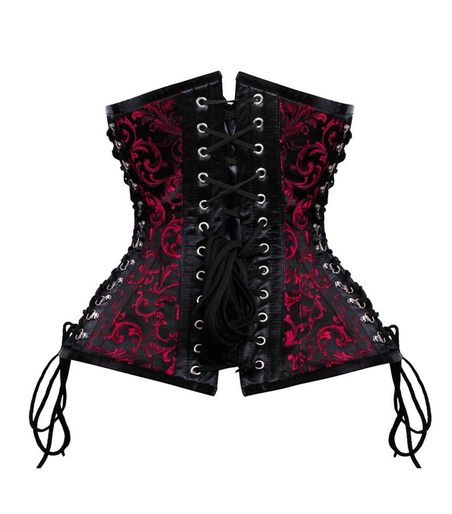 Black Red Brocade Waist Reducing Underbust Corset