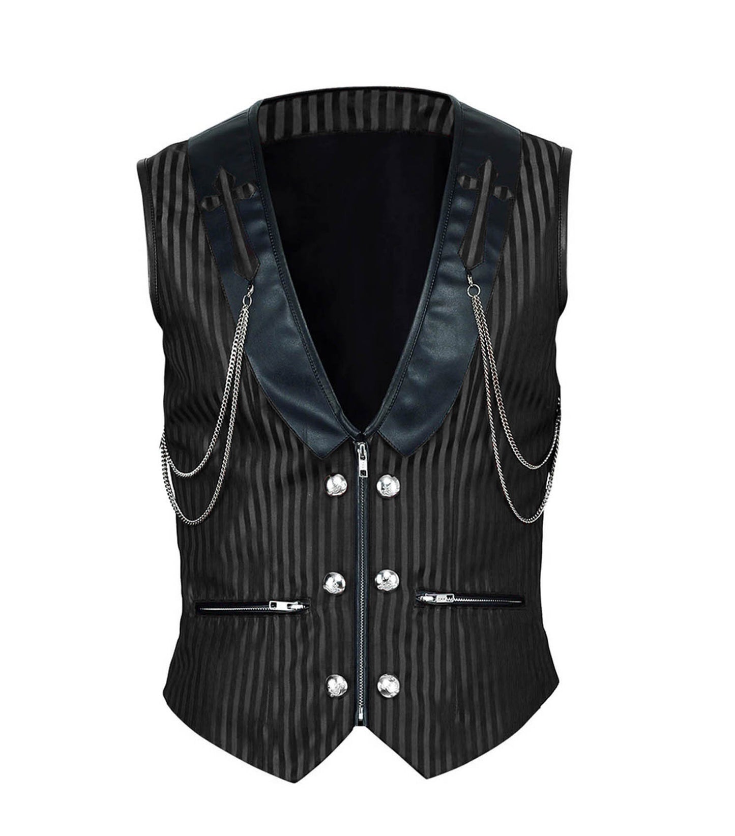 Stripes Brocade Silver Black Men's Waist Coat