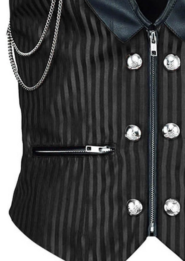 Stripes Brocade Silver Black Men's Waist Coat