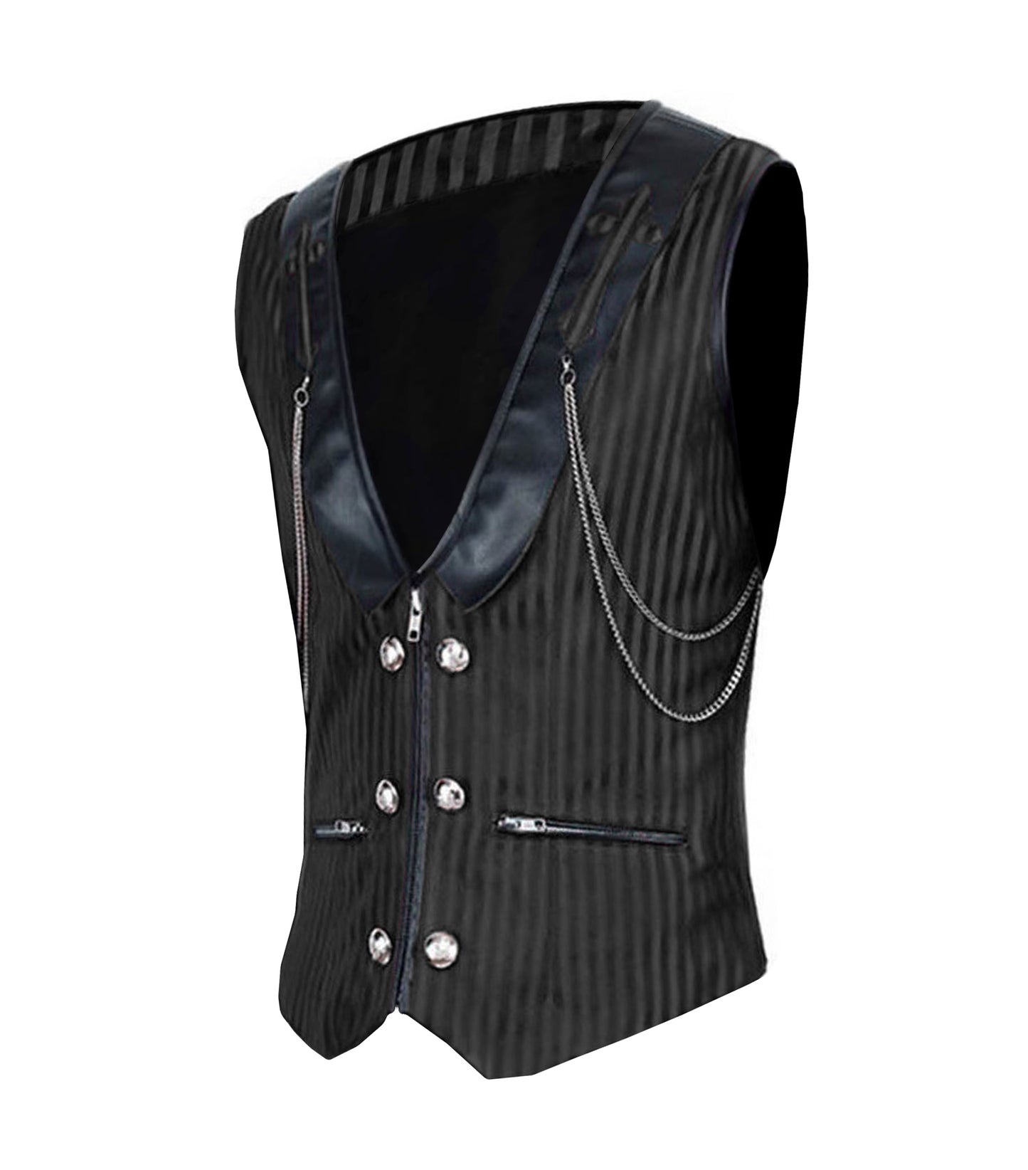 Stripes Brocade Silver Black Men's Waist Coat