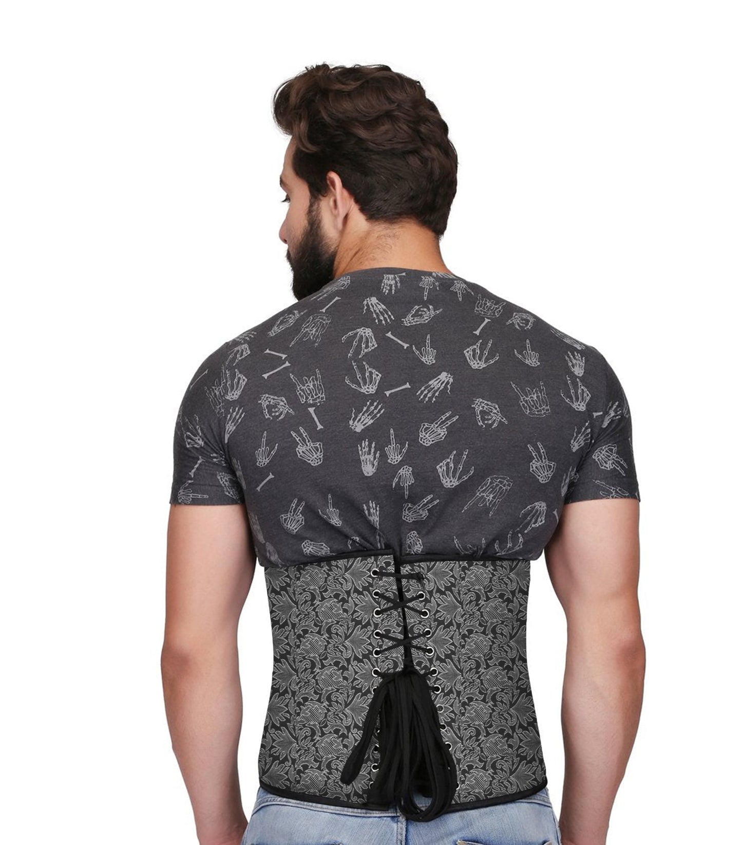 Silver Brocade Steel Boned Waist Reducing Underbust Men's Corset Easto Garments