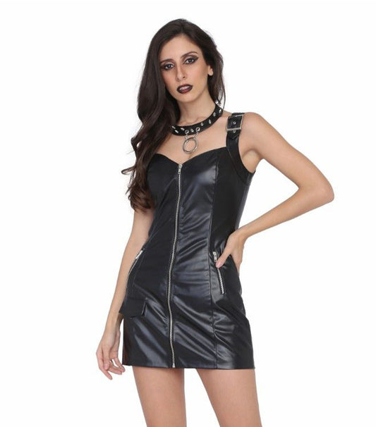 Ladies black faux leather dress