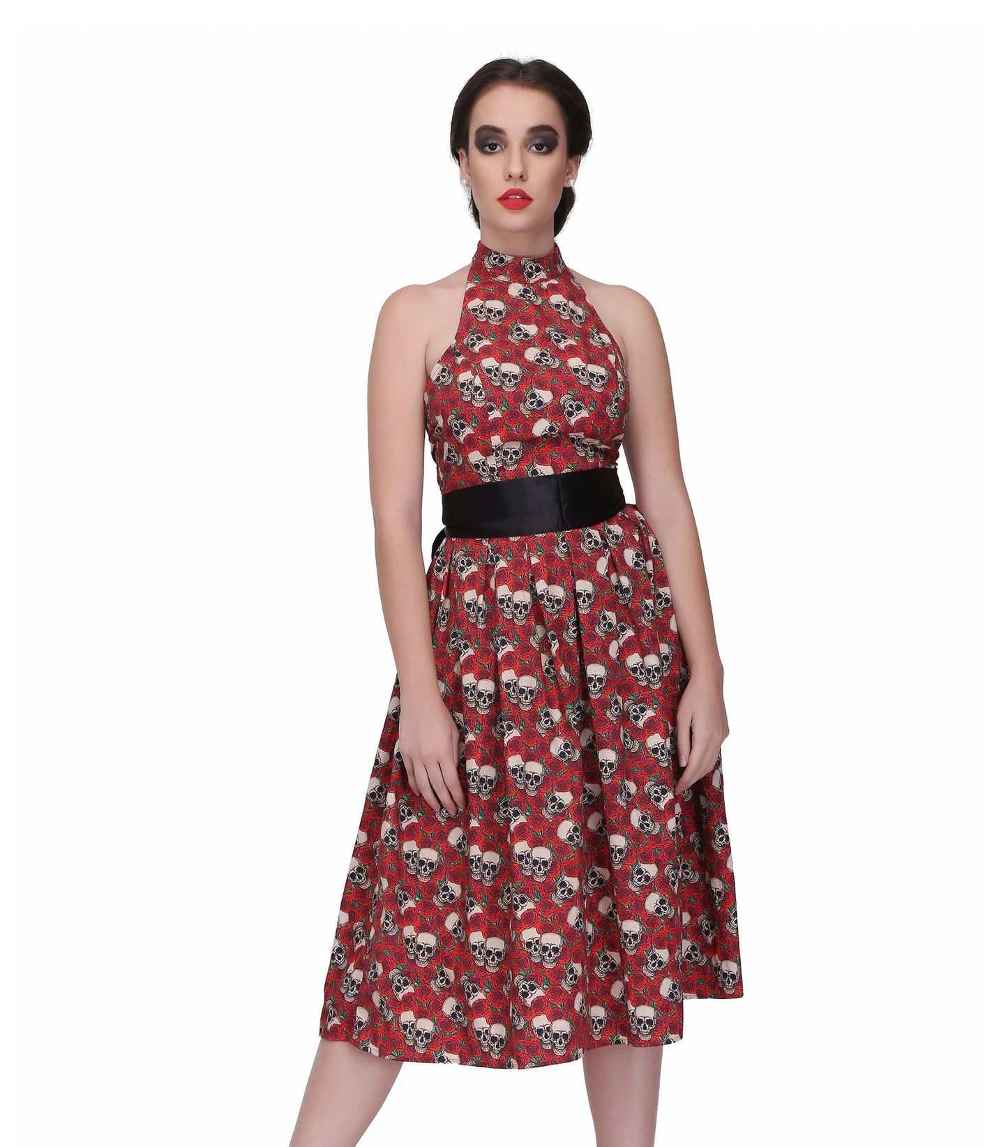 Skull Rose printed gothic knee length dress Easto Garments
