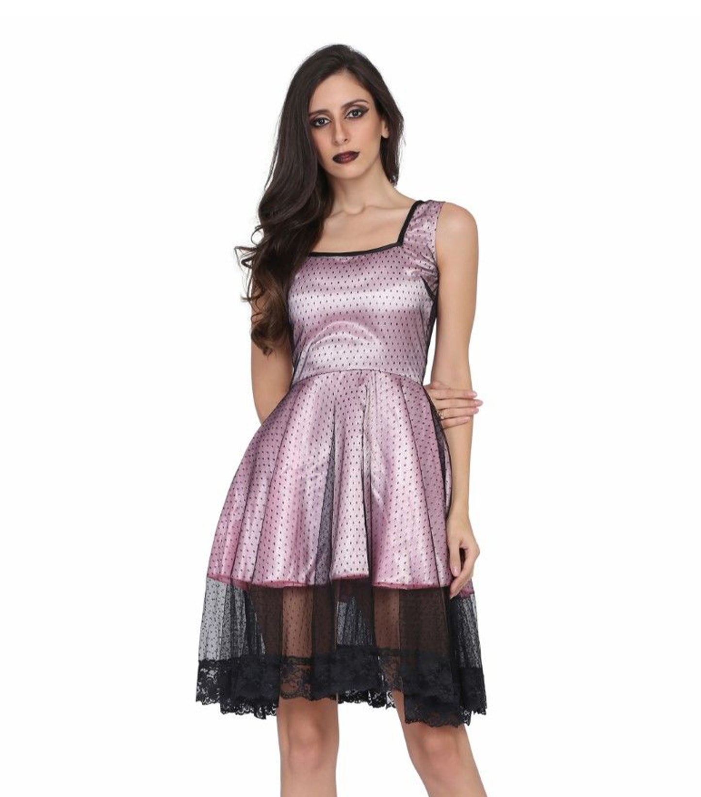 Ladies Pink and Black mesh gothic dress Corset Revolution