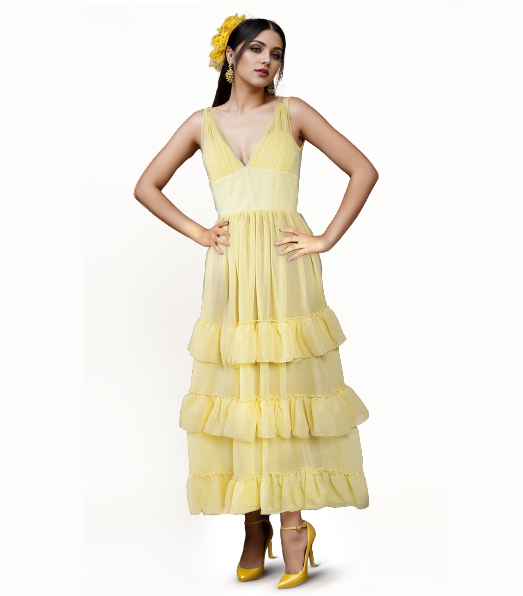 Women's Yellow Maxi Dress with Corset-Style Lace-Up Back Wholesalenext Women's Yellow Maxi Dress with Corset-Style Lace-Up Back Wholesalenext