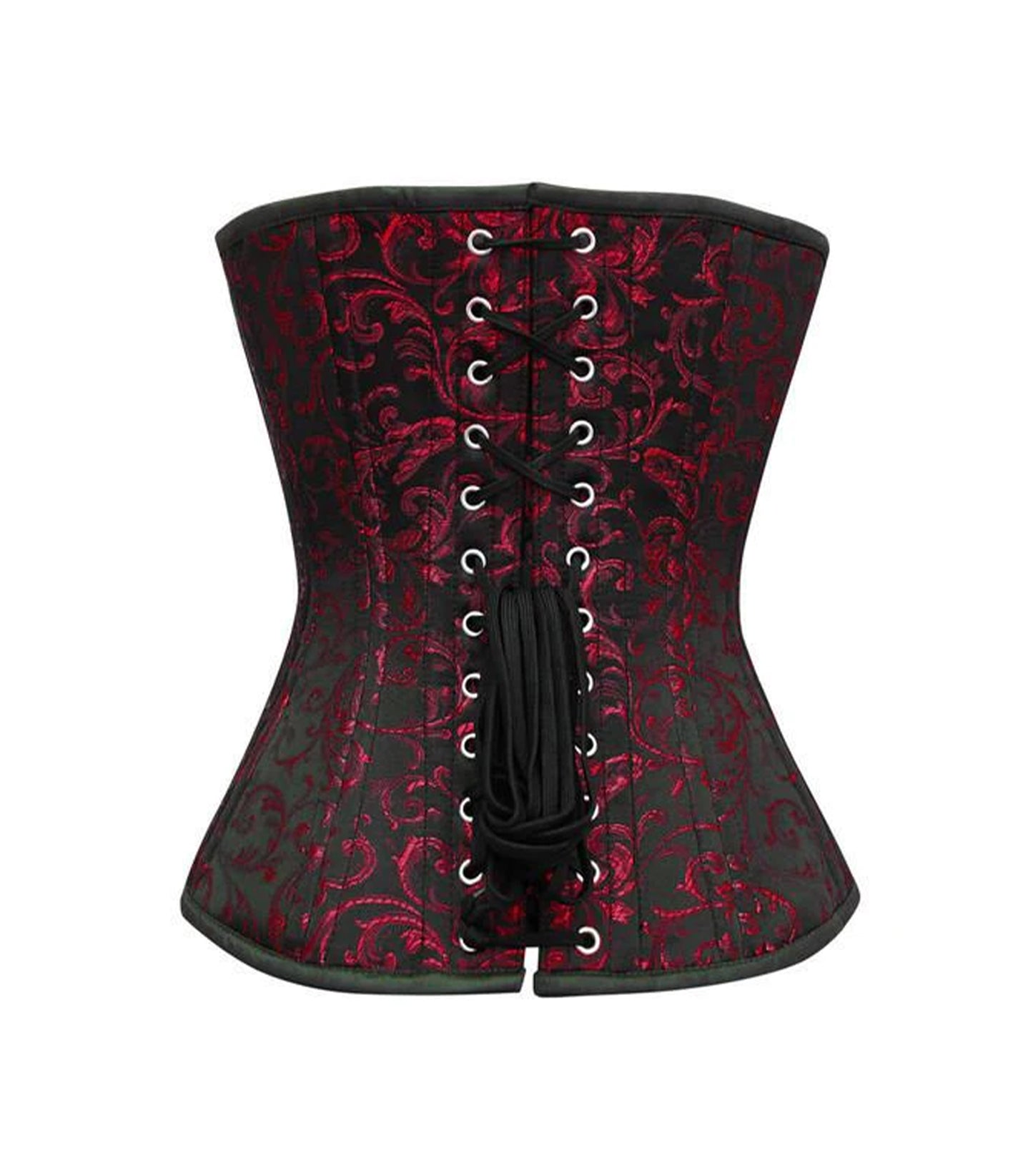 Affra Red Brocade Waist Training Overbust Corset Back
