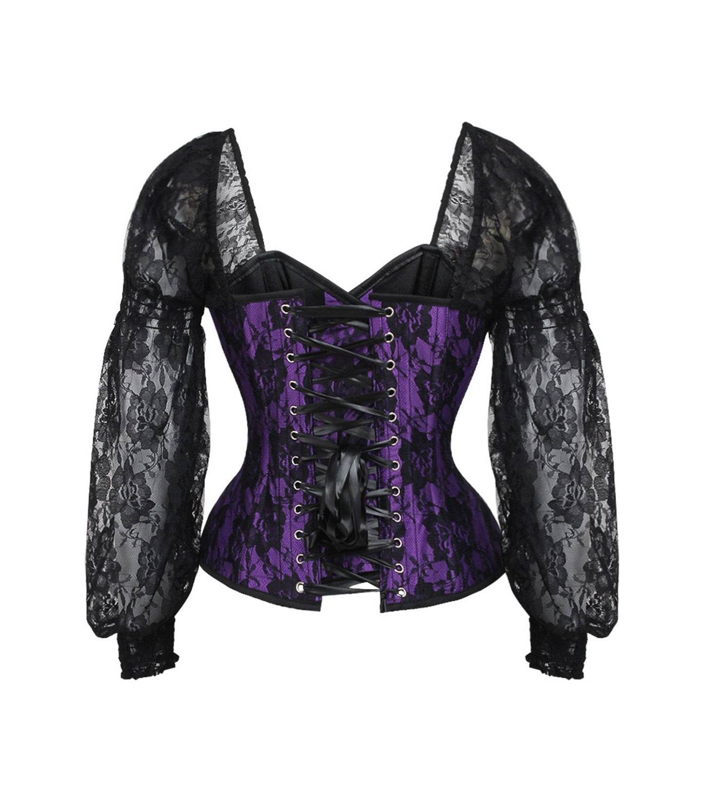 Black Violet Satin Overbust Corset