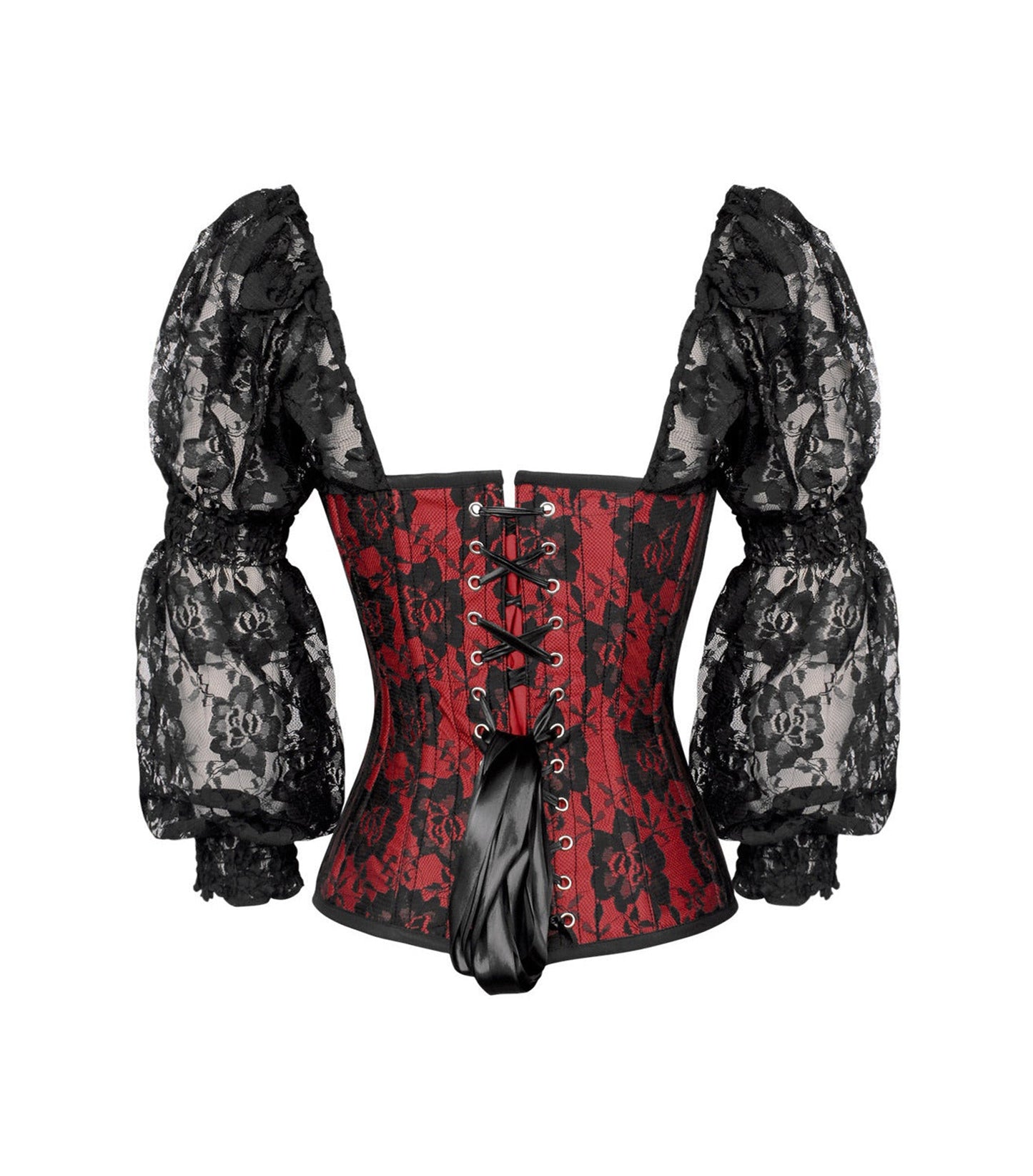 Black Red Satin Overbust Corset