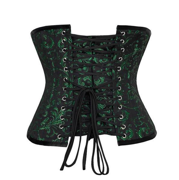 Green Brocade Steel Boned Waist Reducing Underbust Corset