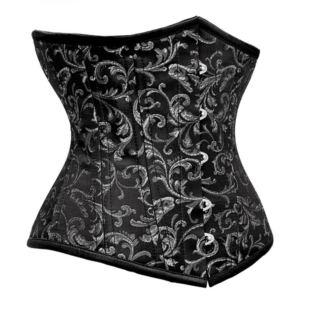 Authentic Steel Boned Waist Reducing Silver Black Underbust Corset